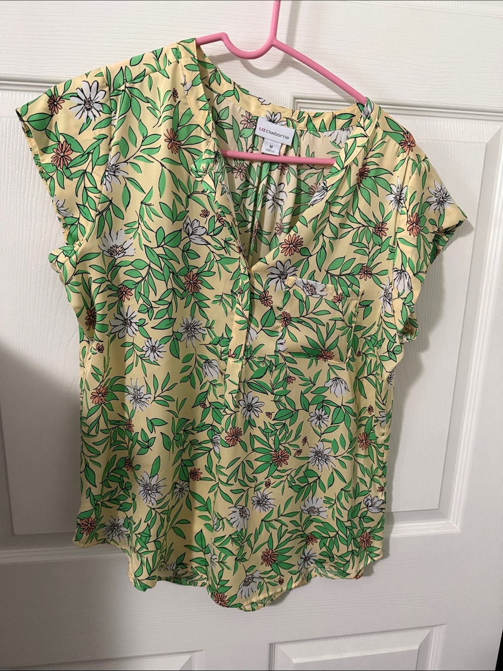 Liz Claiborne Conrad Yellow Floral Split-Neck Blouse